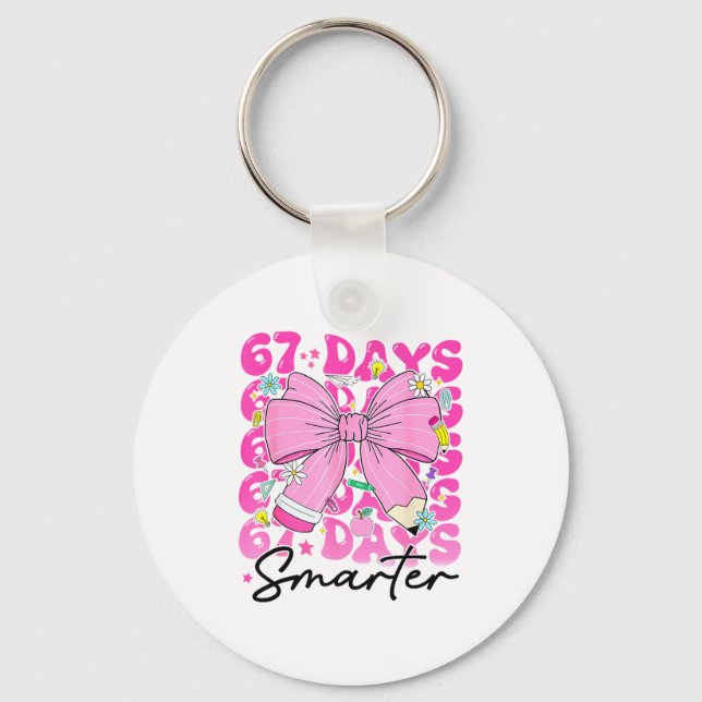 67th Day Of School 67 Days Smarter Coquette Bow Te Keychain (Front)