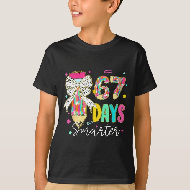 67th Day Of School 67 Days Smarter Coquette Bow Te T-Shirt (Front)