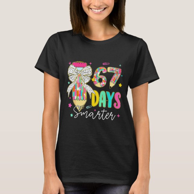 67th Day Of School 67 Days Smarter Coquette Bow Te T-Shirt (Front)