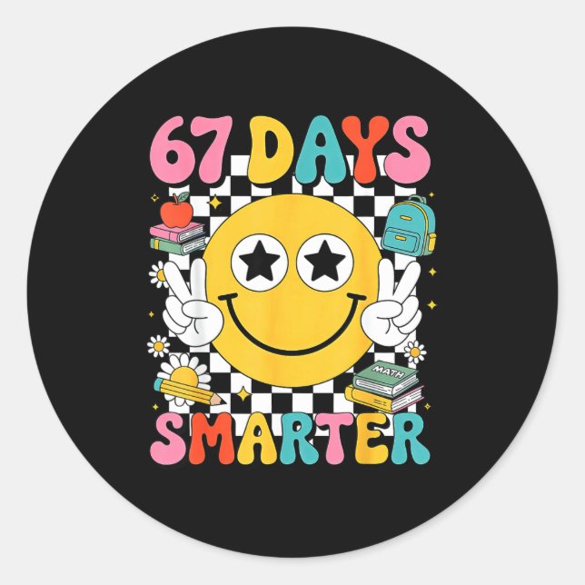 67th Day Of School 67 Days Smarter Teacher  Classic Round Sticker (Front)