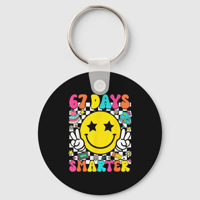67th Day Of School 67 Days Smarter Teacher Student Keychain (Front)