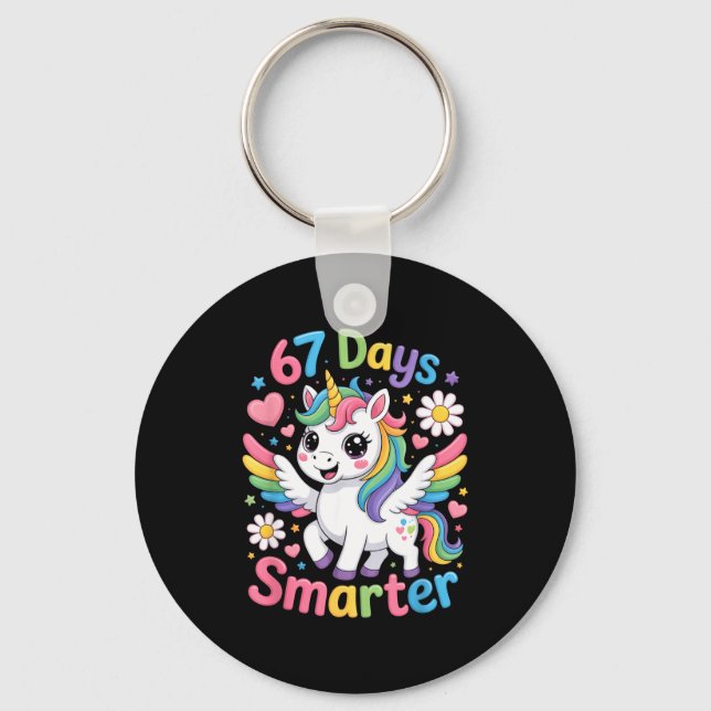 67th Day Of School 67 Days Smarter Unicorn Teacher Keychain (Front)