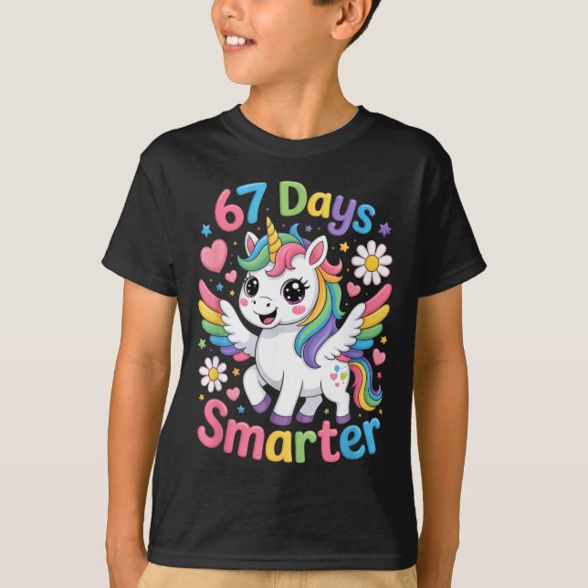 67th Day Of School 67 Days Smarter Unicorn Teacher T-Shirt (Front)