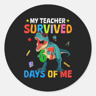 67th Day Of School My Teacher Survived 67 Days Boy Classic Round Sticker