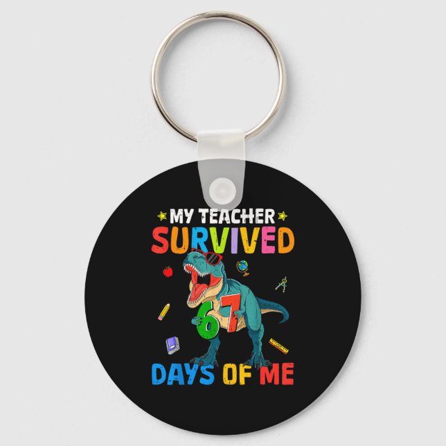 67th Day Of School My Teacher Survived 67 Days Boy Keychain (Front)