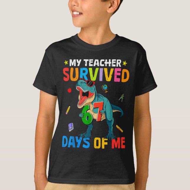67th Day Of School My Teacher Survived 67 Days Boy T-Shirt (Front)