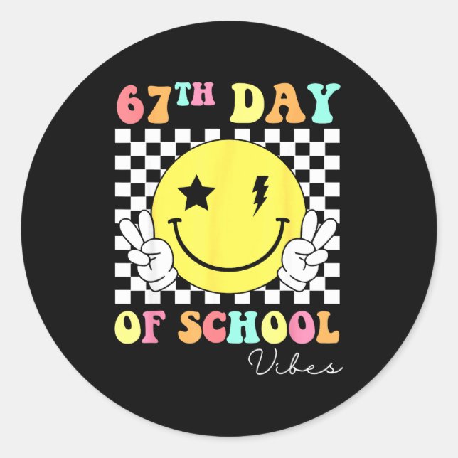 67th Day Of School Smile Face 67 Six Seven Meme Gi Classic Round Sticker (Front)