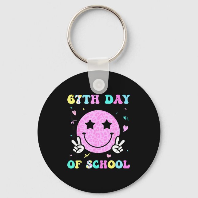 67th Day Of School Smile Face Six Seven Meme Girls Keychain (Front)