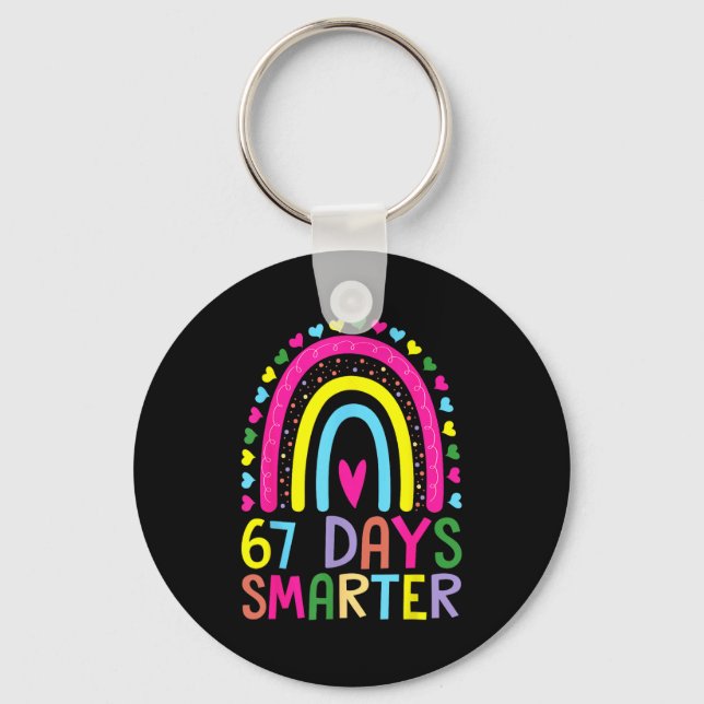 67th Day Of School Teacher 67 Days Smarter Rainbow Keychain (Front)
