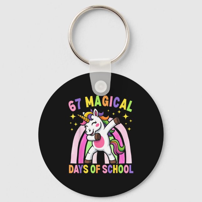 67th Day Of School Unicorn 67 Magical Days Teacher Keychain (Front)