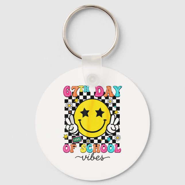 67th Day Of School Vibes 67 Meme Cute Smile Face 6 Keychain (Front)