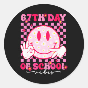 67th Day Of School Vibes 67 Meme Cute Smile Face T Classic Round Sticker