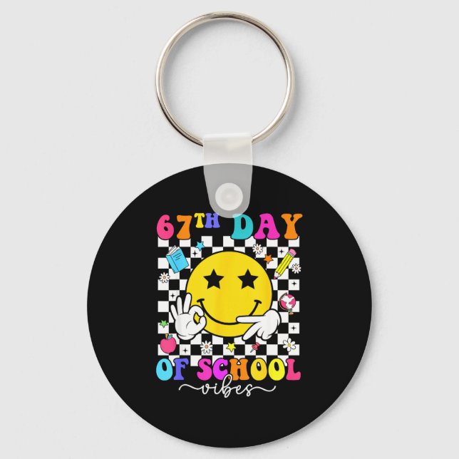 67th Day Of School Vibes 67 Meme Cute Smile Face T Keychain (Front)