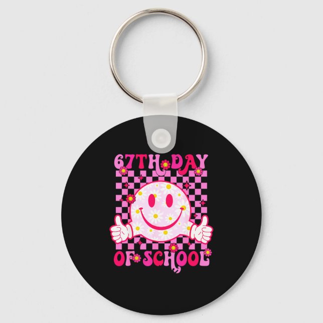 67th Day Of School Vibes 67 Meme Cute Smile Face T Keychain (Front)