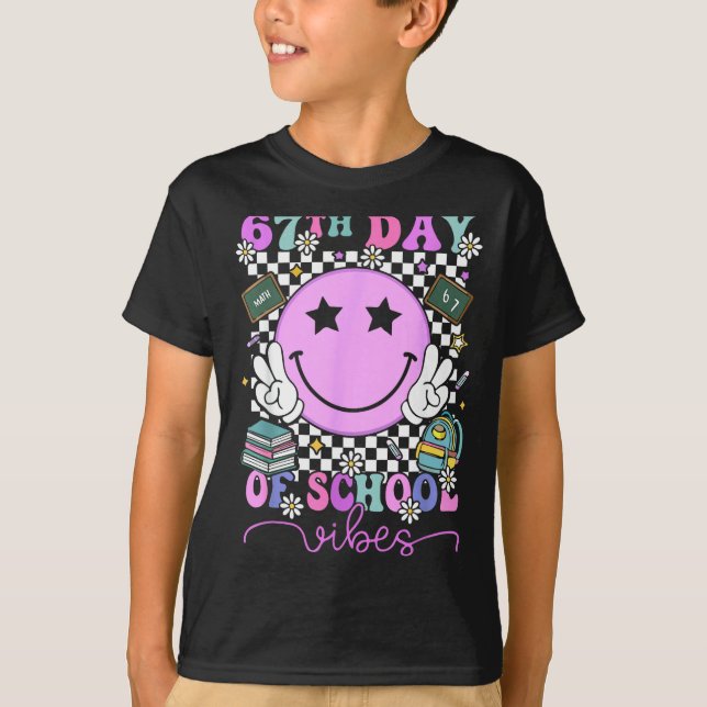 67th Day Of School Vibes Groovy Retro 100 Days Of  T-Shirt (Front)