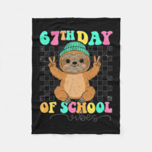 67th Day Of School Vibes Sloth Funny Six Seven Fleece Blanket