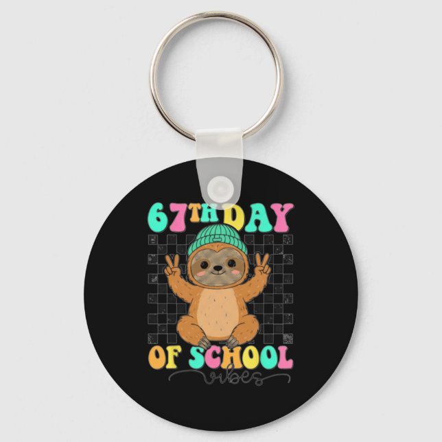 67th Day Of School Vibes Sloth Funny Six Seven Keychain (Front)