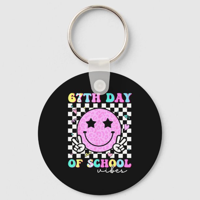 67th Day Of School Vibes Smile Face 67 Six Seven M Keychain (Front)