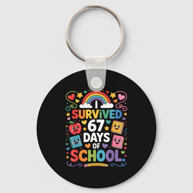 67th Day Rainbow Teacher I Survived 67 Days Of Sch Keychain (Front)