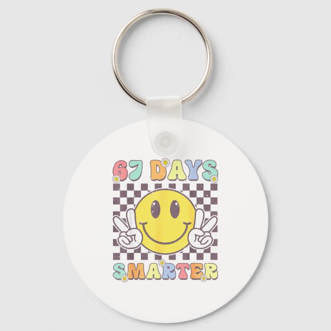 67th Days Smarter Smile Face 67 Days School Teache Keychain (Front)