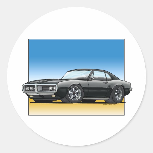 68 Firebird BLACK Classic Round Sticker (Front)