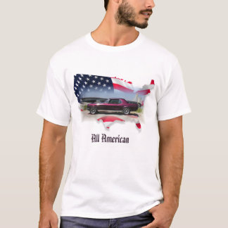 68 Mustang Coupe Over American Flag Map T-Shirt