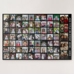 68 Square Photo Collage Grid - Custom Text - Black Jigsaw Puzzle<br><div class="desc">Use 68 SQUARE photos to create a personal photo collage. This modern, clean layout includes a text block in a modern font to add a family name or a name. The background colour can be changed in the customize area. ***For best results for this multi photo layout - crop your...</div>
