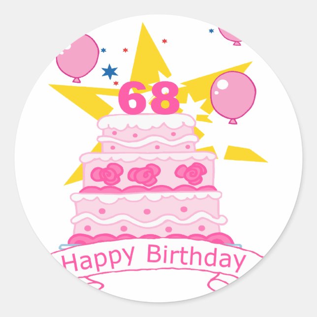 68 Year Old Birthday Cake Classic Round Sticker (Front)