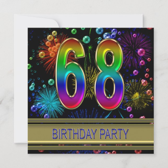68e fête d'anniversaire Invitation avec bulles (Devant)
