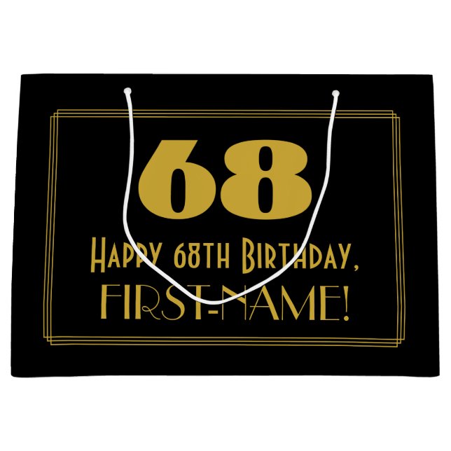 68th Birthday — Art Deco Inspired Look "68" & Name Large Gift Bag (Front)