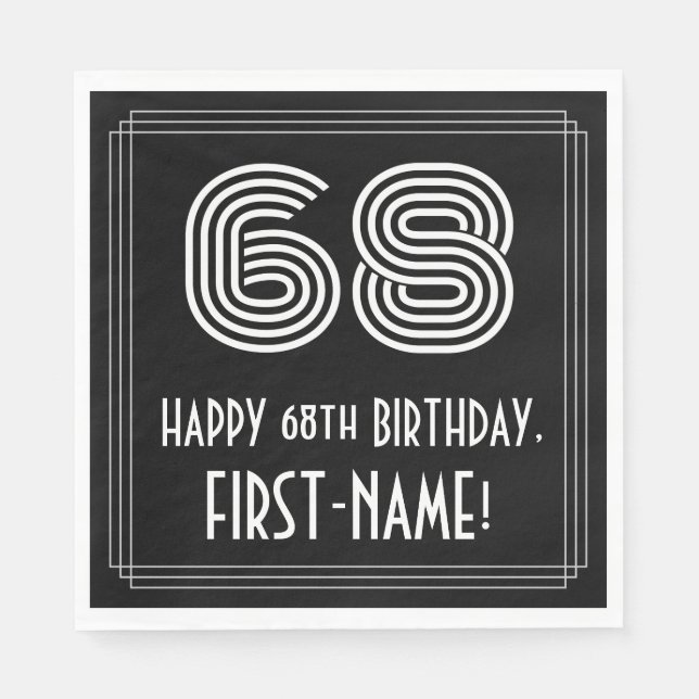 68th Birthday: Art Deco Inspired Look "68" + Name Napkin (Front)