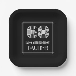 68th Birthday — Art Deco Inspired Look “68” + Name Paper Plate