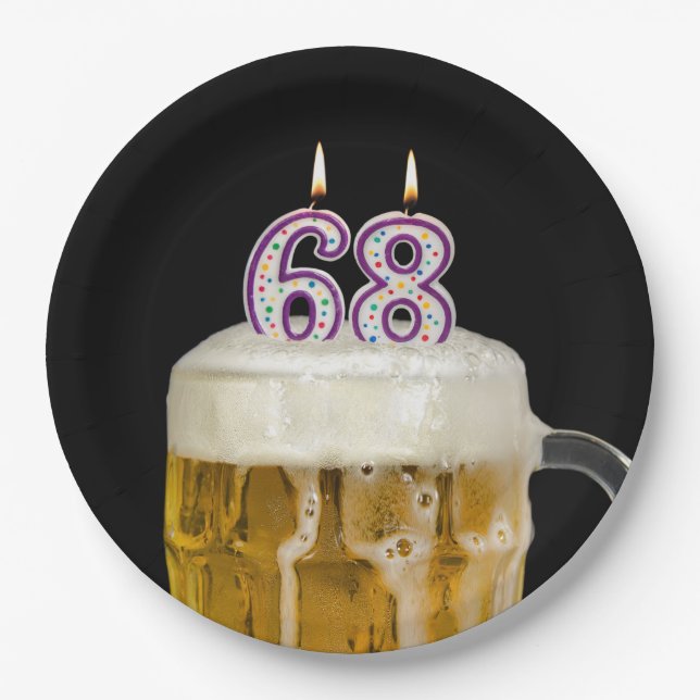 68th Birthday Beer on black Paper Plate (Front)