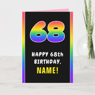 68th Birthday: Colourful Rainbow # 68, Custom Name Card