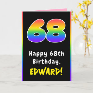 68th Birthday: Colourful Rainbow # 68, Custom Name Card