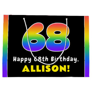 68th Birthday: Colourful Rainbow # 68, Custom Name Large Gift Bag