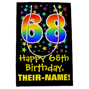 68th Birthday: Colourful Stars Pattern & Rainbow 6 Medium Gift Bag