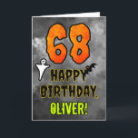 68th Birthday: Eerie Halloween Theme   Custom Name Card<br><div class="desc">The front of this spooky and scary Halloween themed birthday greeting card design features a large number “68”. It also features the message “HAPPY BIRTHDAY, ”, and a customizable name. There are also depictions of a ghost and a bat on the front. The inside features a personalized birthday greeting message,...</div>