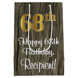 68th Birthday: Elegant Faux Gold Look #, Faux Wood Medium Gift Bag
