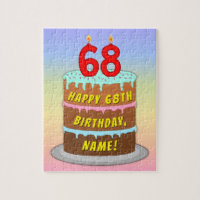68th Birthday: Fun Cake and Candles + Custom Name