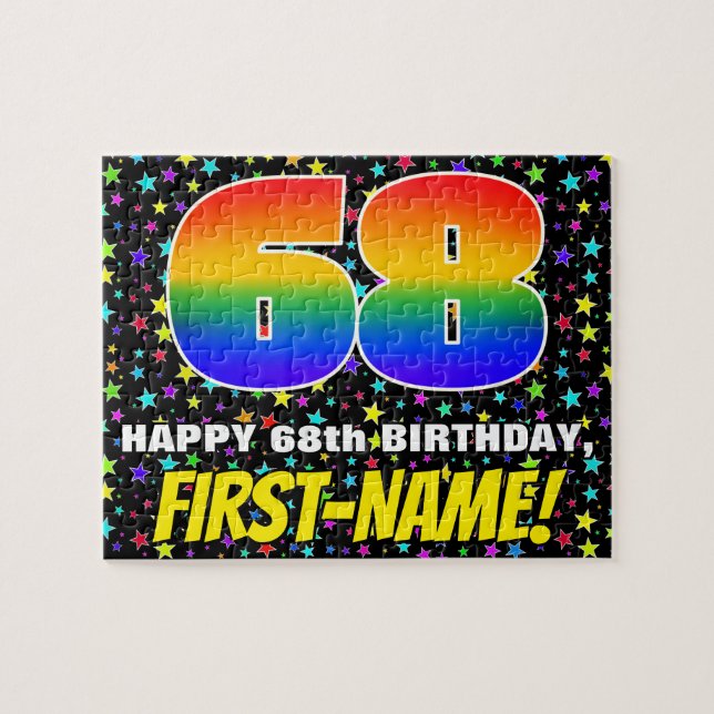 68th Birthday — Fun, Colourful Star Field Pattern Jigsaw Puzzle (Horizontal)