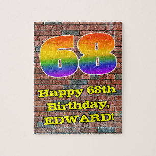 68th Birthday: Fun Graffiti-Inspired Rainbow 68 Jigsaw Puzzle