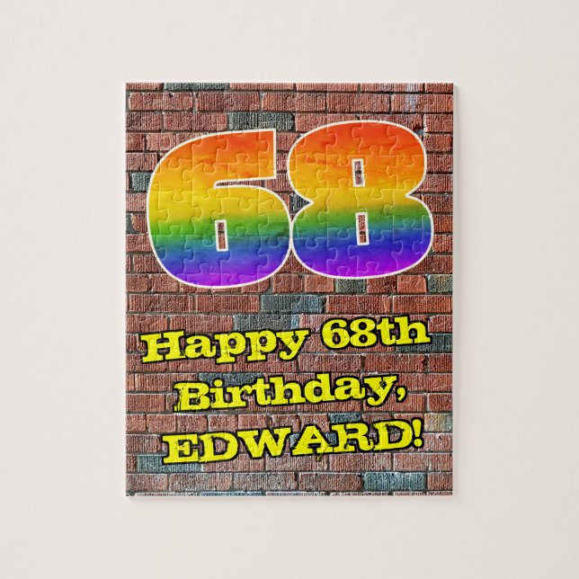 68th Birthday: Fun Graffiti-Inspired Rainbow 68 Jigsaw Puzzle (Vertical)