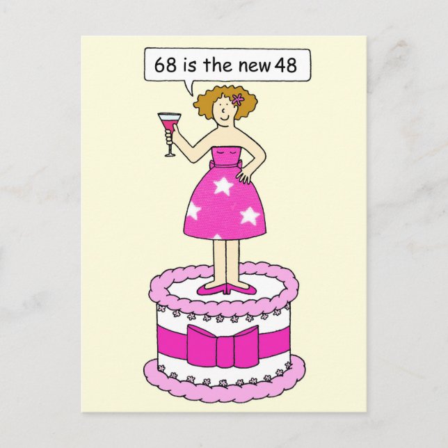 68th Birthday Humour for Her Lady on a Cake Postcard (Front)