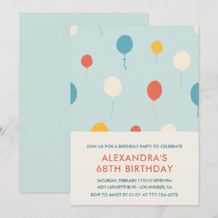68th birthday invitations Balloons Blue