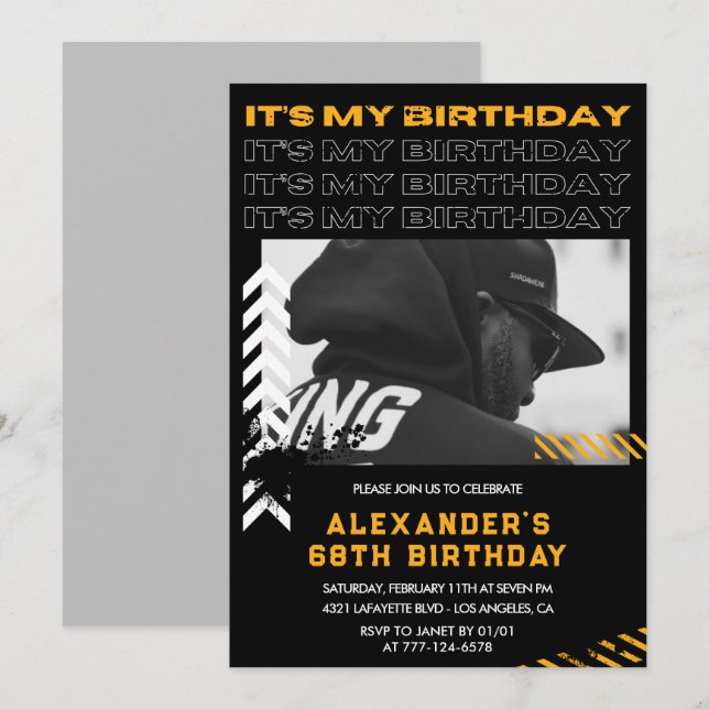 68th birthday invitations Men Photo Spray paint (Front/Back)