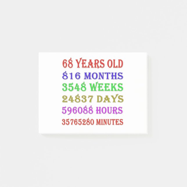 68th Birthday Milestones Post-it Notes (Front)