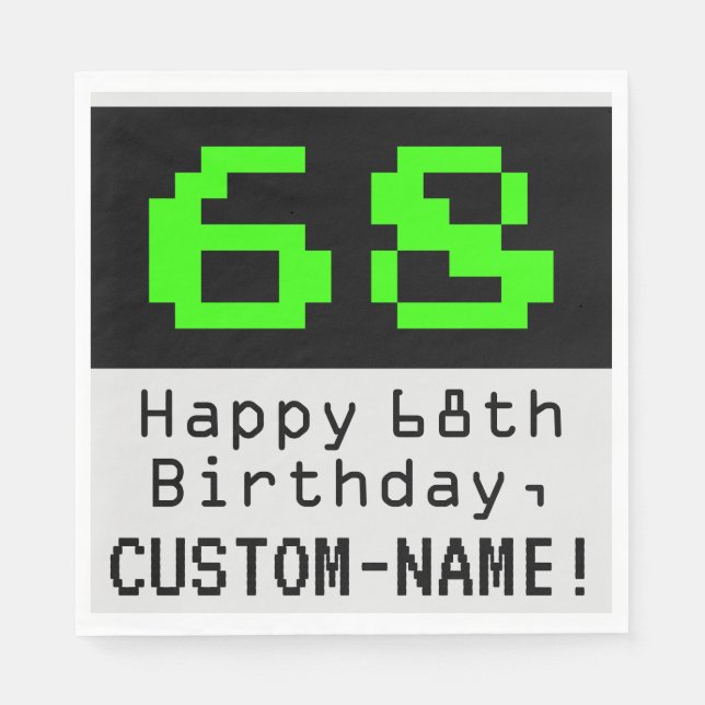 68th Birthday - Nerdy / Geeky Style "68" & Name Napkin (Front)