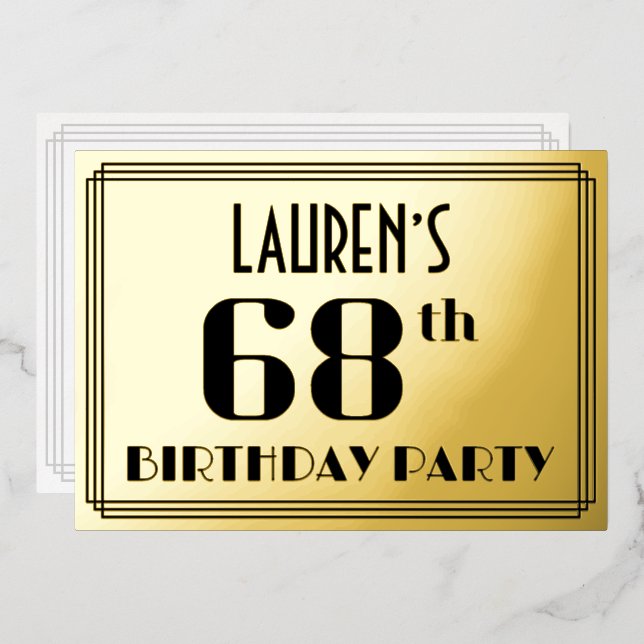 68th Birthday Party: Art Deco Look “68” and Name (Front/Back)
