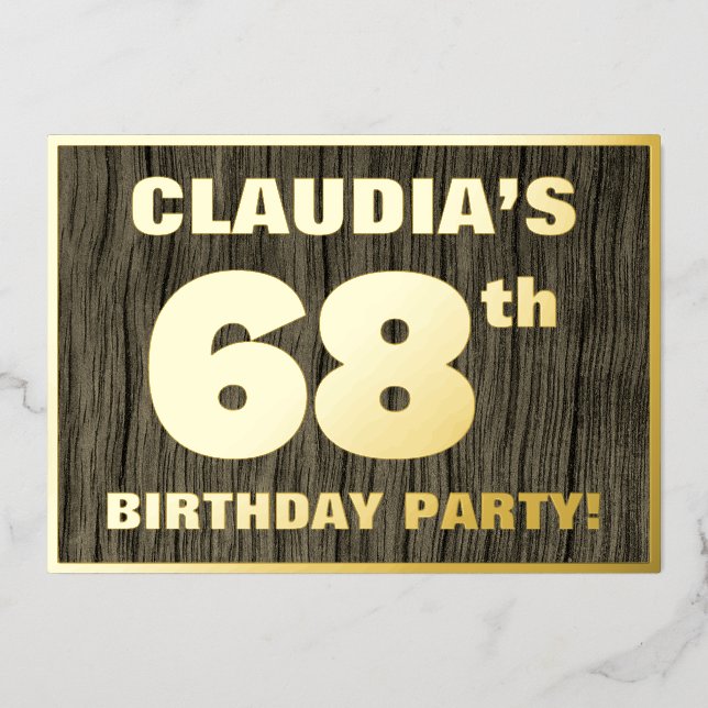 68th Birthday Party: Bold, Faux Wood Grain Pattern (Front)